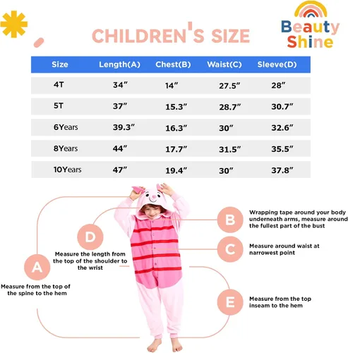 Vista 6 de Beauty Shine Kids Onesie Unisex Child Animal Costume Sleepwear Jumpsuit Christmas Halloween Cosplay Pajamas