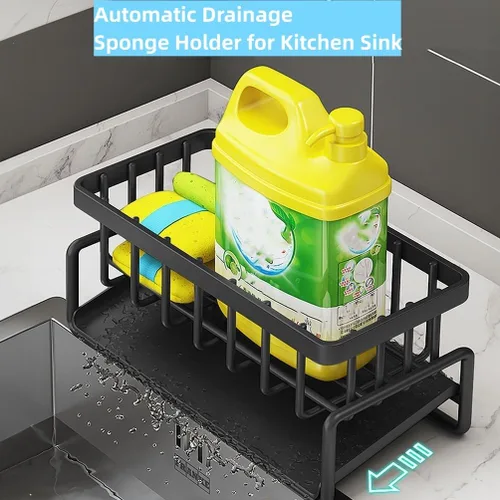 Vista 5 de Soporte de esponja para fregadero de cocina, organizador de fregadero de cocina a prueba de óxido de acero inoxidable 304, organizador de esponja