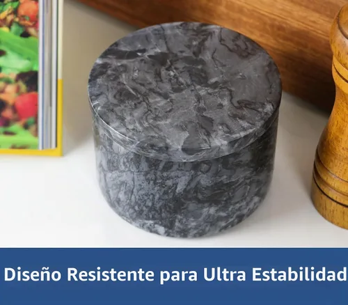 Vista 3 de HillSpring Bodega de sal de mármol con tapa y cuchara de madera, caja de hierbas de pimienta hecha a mano de 4 pulgadas, contenedor de Negro