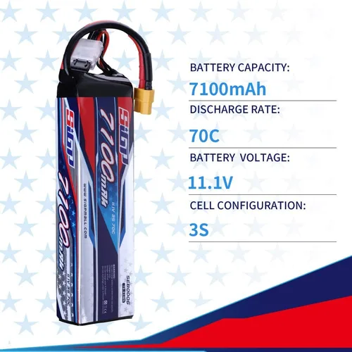 Vista 2 de 3S 11.1V Lipo Batería 7100mAh 70C Soft Pack con XT60 Conector para RC Coche Camión Tanque Barco Carreras Hobby