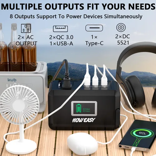 Vista 2 de HOWEASY Estación de energía portátil de 120 W (pico de 240 W), generador solar de campamento de 24000 mAh, banco de energía portátil con 2 salidas