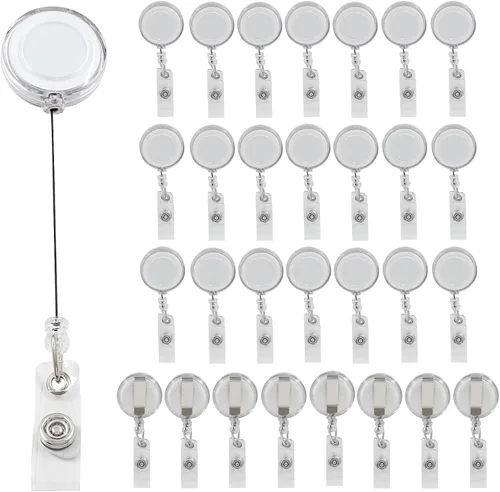 Vista 8 de Paquete de 10 carretes retráctiles para insignias, soporte transparente con clip para médicos, enfermeras, profesores, estudiantes, trabajadores
