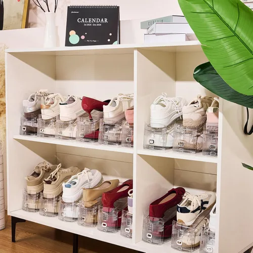 Vista 8 de Organizador de ranuras ajustables para zapatos, paquete de 10 unidades de apiladores de zapatos transparentes, soporte para zapatos, ahorrador