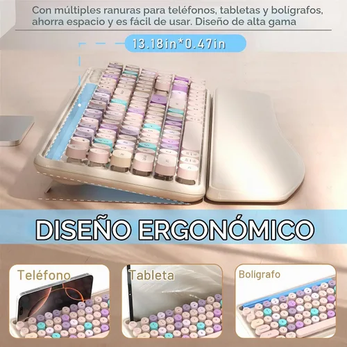 Vista 4 de Combo de teclado y mouse inalámbricos con soporte para teléfono (caqui)
