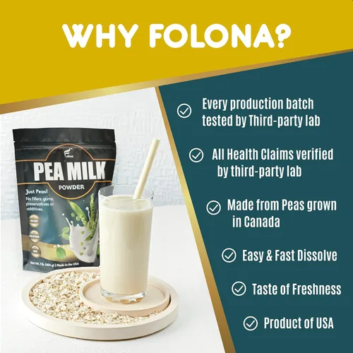Vista 5 de Folona Leche de guisante en polvo sin azúcar, crema de café sin lácteos. Perfecto para té, smothie y cocinar, vegano, keto, apto para paleo, leche a
