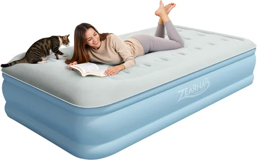 Vista 14 de Zearna Colchón de aire tamaño twin con bomba incorporada, colchón inflable resistente de 16", colchón de aire inflable con superficie superior