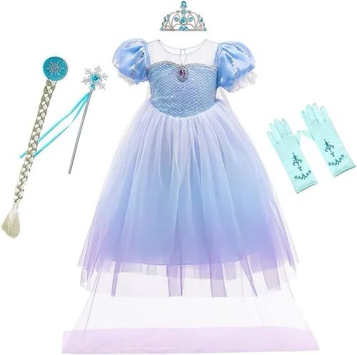 Vista 38 de Frozen - Vestido de princesa Elsa para niñas, disfraz de Halloween, Navidad, cumpleaños, fiesta, vestido de tul con accesorios