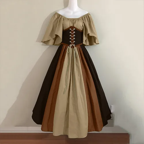 Vista 2 de Vestido irlandés tradicional para mujer, disfraz medieval corto, vestido victoriano de talla grande con corsé y manga acampanada, vestido de baile