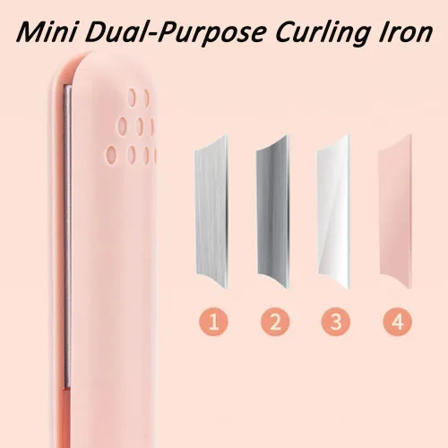 Vista 5 de RJDJ Mini rizador de doble propósito, alisador y rizador de pelo 2 en 1, calentador de cerámica, portátil, recargable por USB, adecuado para cabello