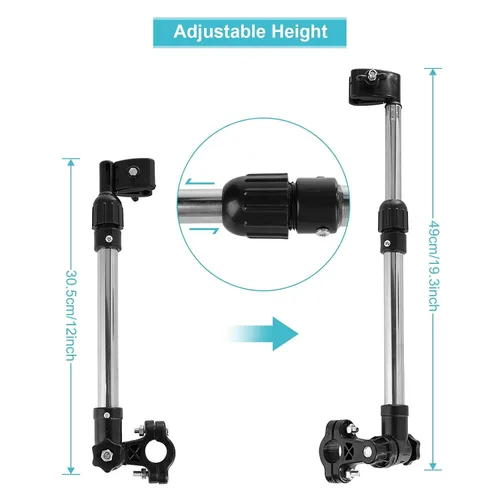 Vista 7 de Soporte para paraguas para cochecito de bebé, paraguas retráctil ajustable de 360°, soporte de acero inoxidable, accesorios para actividades al aire