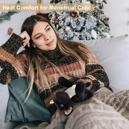 Vista 4 de SuzziPals Animales de peluche de perro negro calentables y refrigerables, lindos peluches de almohadilla térmica para microondas para calmar