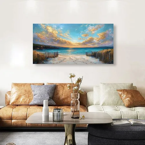 Vista 8 de Cuadros de Lienzo de la Costa de la Playa Arte de Pared para Sala de Estar Oficina Dormitorio Decoración de Pared, Impresiones de Arte de Pared