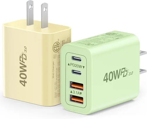 Vista 13 de [Paquete de 2] Cargador de pared USB C, cargador tipo C de 40 W, bloques de 40W 2Pack Azul bebé