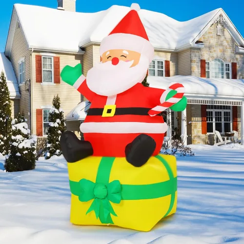 Vista 4 de COMIN Inflables de Navidad de 7 pies para decoración al aire libre, Papá Noel inflable con LED integrados para Navidad, interiores y exteriores