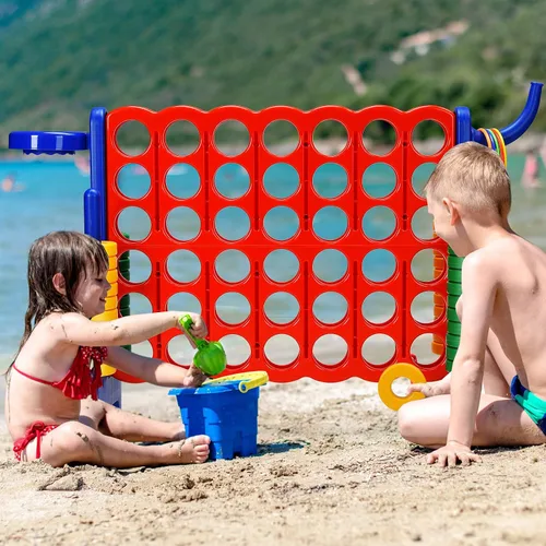 Vista 7 de COSTWAY Juego gigante gigante de 4 a puntuación para niños y adultos, juego de 2.5 pies para interiores y exteriores con aro de baloncesto, juego