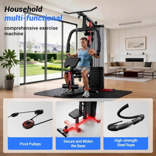 Vista 6 de Sistema de gimnasio en casa con pila de peso de 160 libras, estación de entrenamiento multifuncional todo en uno, sistema de entrenamiento de fuerza