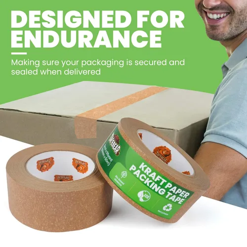 Vista 3 de TAPEBEAR Cinta de papel kraft ecológica, cinta de embalaje biodegradable resistente de 2 pulgadas x 55 yardas, cinta de embalaje reciclable