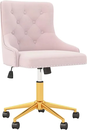 Vista 10 de Silla de escritorio de terciopelo, silla giratoria ajustable tapizada para Beige