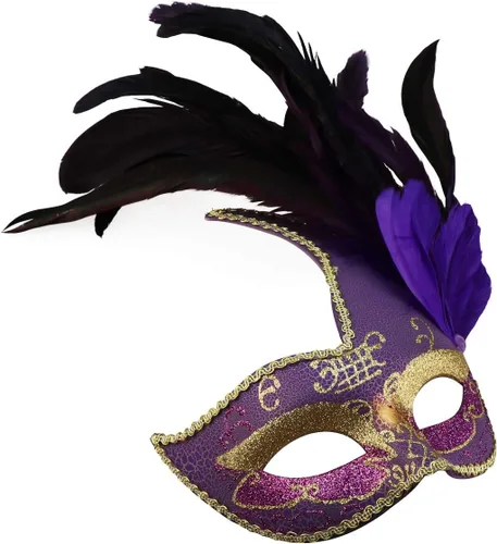 Vista 5 de Máscara de plumas para mascarada, disfraz veneciano para fiesta de Navidad.