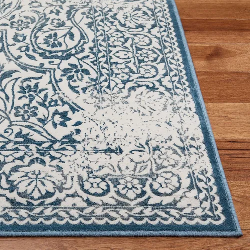 Vista 3 de SAFAVIEH Noble Collection - Alfombra de pasillo de 2 pies 2 pulgadas x 6 pies, azul y marfil, diseño de viscosa envejecida, ideal para zonas de alto