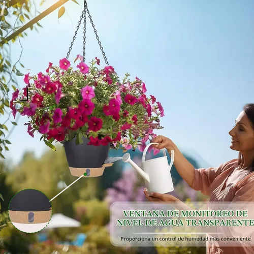 Vista 7 de Maceta colgante de riego automático de 8 pulgadas para plantas de interior Negro