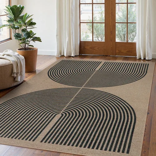 Vista 28 de Lahome Tapetes geométricos para puerta de interior para entrada, alfombra antideslizante lavable de 2 x 3 negro / neutro