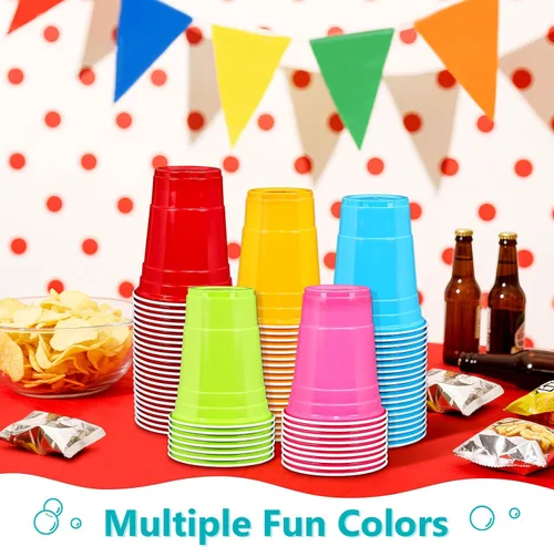 Vista 7 de LANLISA 50 vasos de plástico negros, vasos desechables de 16 onzas, tazas para beber para suministros de fiesta