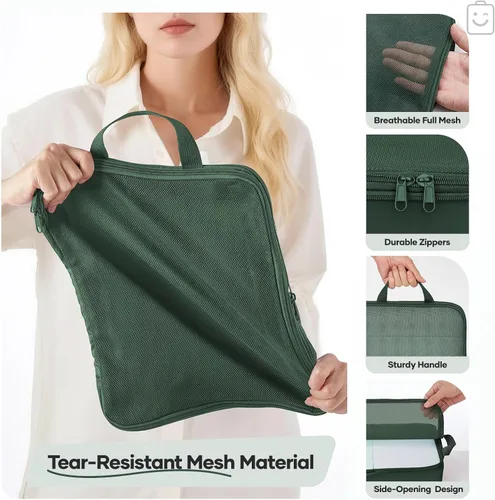 Vista 5 de Veken Juego de 11 cubos de compresión para artículos esenciales de viaje, bolsas organizadoras compresibles expandibles grandes para ropa, bolsas