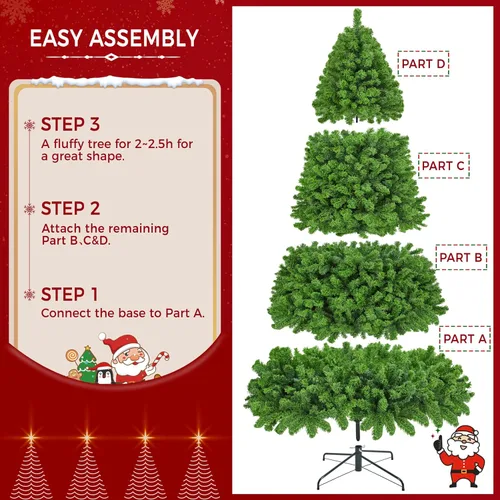 Vista 6 de Yaheetech - Árbol artificial de Navidad preiluminado de 9 pies con luces incandescentes de color blanco cálido, árbol de Navidad preiluminado Verde