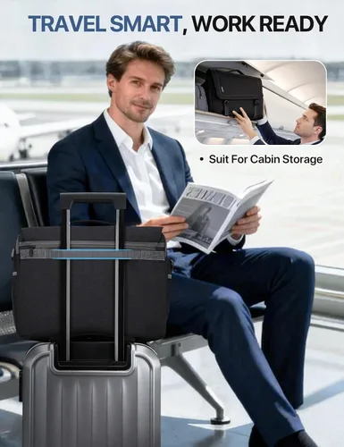 Vista 5 de Bolsa de mensajero para hombre, ligera, resistente al agua, 15.6 pulgadas, bolsa para laptop, bolsa de hombro para oficina de negocios