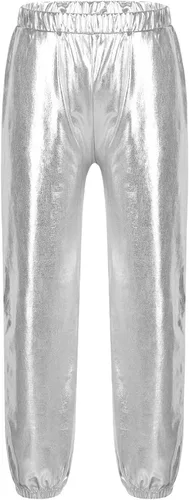 Vista 3 de Pantalones de baile metálicos brillantes para niños y niñas, leggings atléticos, hip hop, ropa de baile callejero