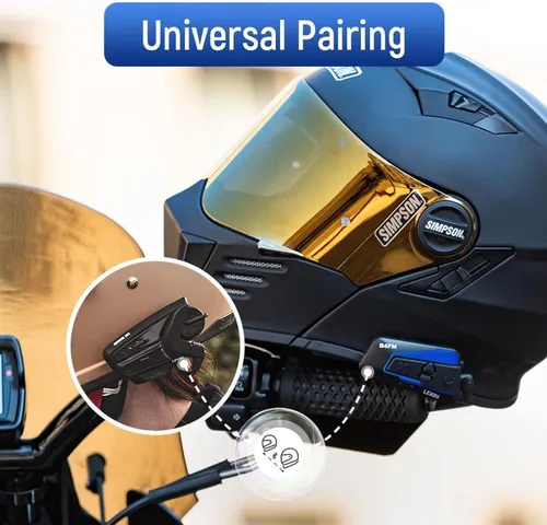 Vista 2 de LEXIN B4FM - Auriculares Bluetooth para motocicleta, intercomunicador de grupo de 10 vías de 1.2 millas, sistemas de comunicación de casco