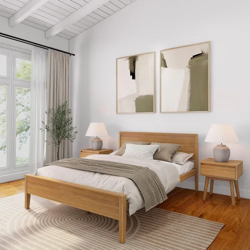 Vista 9 de Plank+Beam - Estructura de cama individual de madera maciza, cama de plataforma con cabecero, arcilla