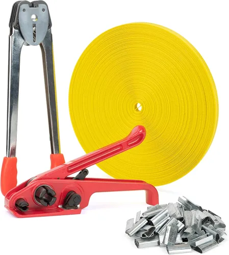 Vista 6 de Kit de Herrajes de Fleje para Paletas, Juego de Herramientas de Fleje para Embalaje, Tensor de Fleje Mejorado, Cordón Tejido de 3/4" x 330' de Alta