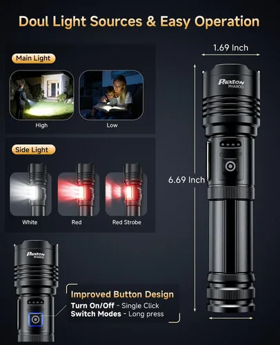 Vista 4 de Linternas de alto lúmenes 100000 USB C recargables – Paquete de 2, LED brillante de 30 W y luz roja COB, largo alcance y ajustable, larga duración