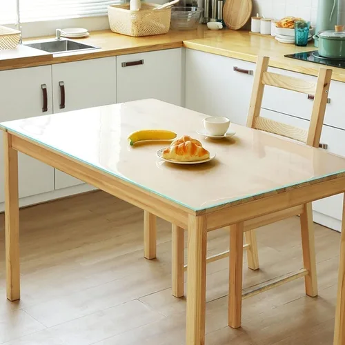 Vista 2 de Protector de mesa de cocina, comedor y madera, cubierta de plástico transparente, fácil de limpiar, alfombrilla protectora de escritorio de madera