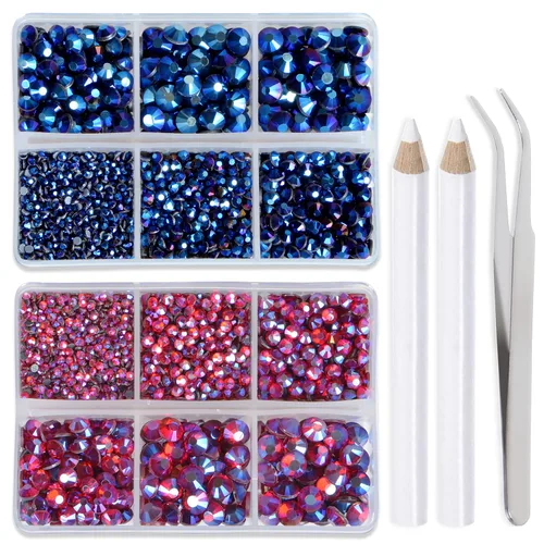Vista 42 de LPBeads 6400 unidades de diamantes termoadhesivos de 12 colores con parte trasera plana, 5 tamaños mixtos, gemas de cristal redondas con pinzas