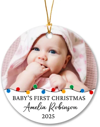 Vista 9 de Adorno de Navidad personalizado con foto del primer año del bebé 2025, adorno de Navidad con foto personalizada del primer año del bebé para nuevos