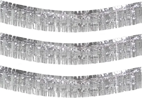 Vista 14 de Guirnalda gruesa de flecos de papel de aluminio negro de 10 pies por 15 pulgadas, paquete de 3, pancarta de oropel metálica brillante