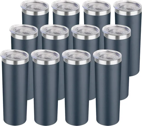 Vista 15 de HASLE OUTFITTERS Juego de vasos delgados de 20 onzas a granel, vasos delgados aislados de acero inoxidable con tapas, tazas de café reutilizables