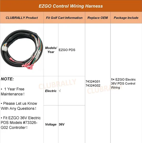 Vista 8 de CLUBRALLY Arnés de cableado de control de carrito de golf para modelos PDS eléctricos EZGO de 36 V, se adapta al controlador # 73326-G02, arnés