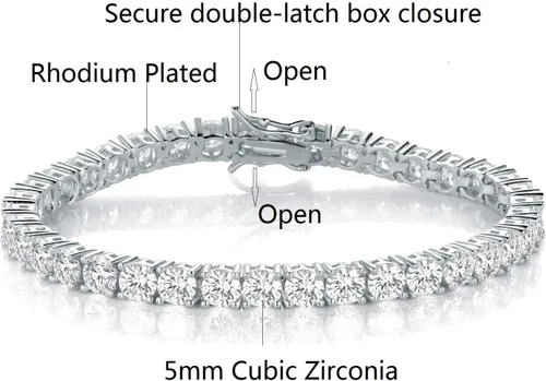 Vista 6 de Gemsme Pulsera de tenis de 560.276 in para mujeres y hombres, chapada en oro blanco de 18 quilates, 560.276 in, circonita cúbica redonda, pulsera