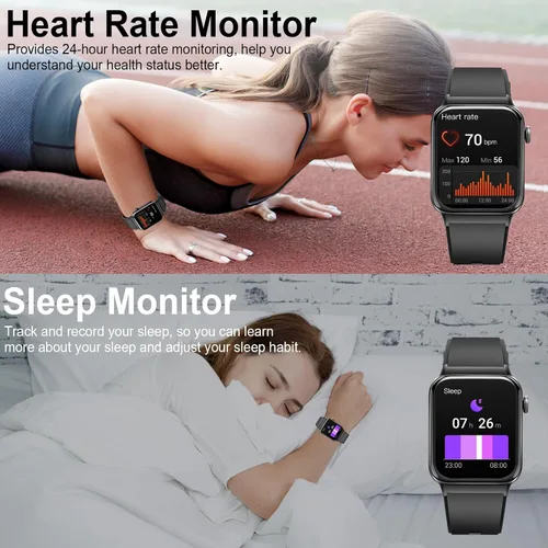 Vista 2 de Reloj inteligente para hombres y mujeres, rastreador de fitness, monitor de ritmo cardíaco, reloj inteligente táctil HD de 1.85" para Android iOS