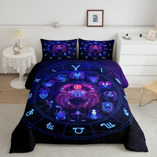 Vista 9 de Erosebridal Virgo - Juego de edredón de tamaño individual con 12 constelaciones, para niños, niñas, niños, niñas, niños, juego de edredón de galaxia