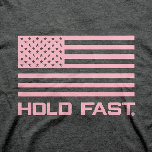 Vista 3 de Hold Fast Blessed Bravo Lima Echo Sierra Delta Flag - Camiseta de algodón gris jaspeado con cuello redondo, talla S