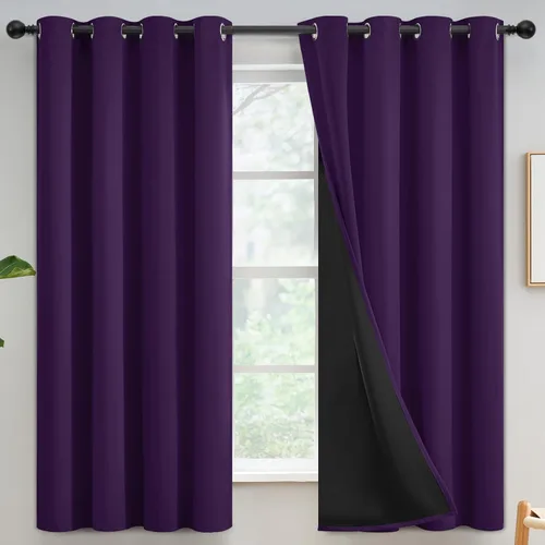 Vista 32 de Yakamok Cortinas negras, cortinas de ventana con aislamiento térmico y eficiencia energética para dormitorio, cortinas opacas completas y cortinas