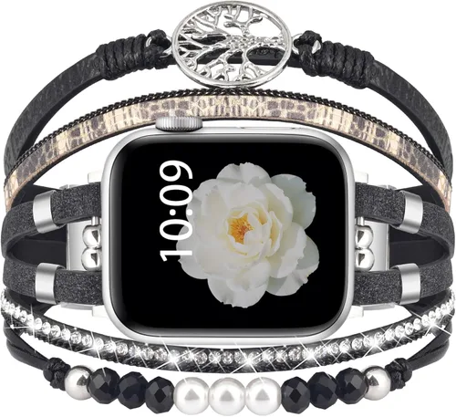 Vista 17 de Pulsera con cuentas boho para Apple Watch Band de 46 mm, 40 mm, 38 mm, 41 mm, 44 mm, 42 mm, 45 mm, 49 mm para mujer, accesorios de cuero envolvente