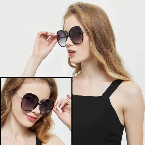 Vista 3 de ANDWOOD Lentes de sol de gran tamaño para mujer, marco ancho cuadrado, retro, moderno, protección UV