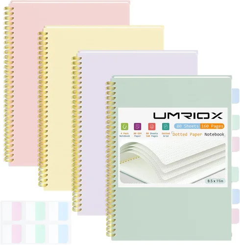 Vista 10 de Umriox Cuaderno Pequeño en Espiral, Paquete de 4 Cuadernos de Espiral Punteado A5 de 5.9" x 8.3" Papel de Cuadrícula de Puntos 160 Páginas, Cuaderno