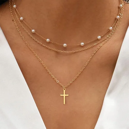 Vista 2 de WMISIY Dainty Pearl Necklaces for Women Girl 14K Gold Plated Layered Pearl Necklace Simple Pearl Choker Necklace Jewelry Gift
